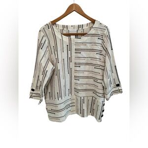 Alfred Dunner Shirt Top 3/4 Sleeve Spliced Stripe Clip Jacquard Sz. Medium